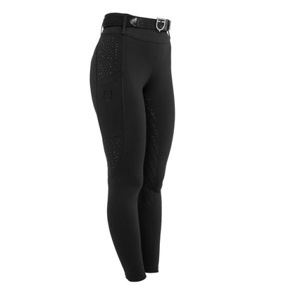 Equestro Women's high-waisted leggings with belt loops and rhinestones