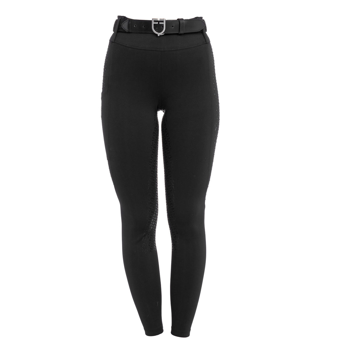 Equestro Women's high-waisted leggings with belt loops and rhinestones