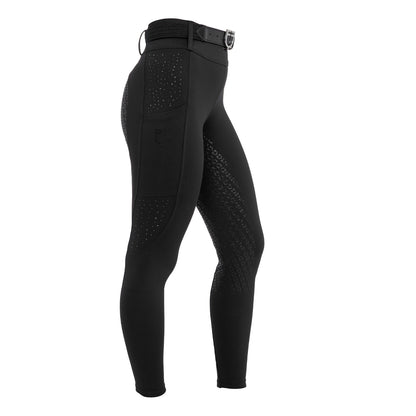 Equestro Women's high-waisted leggings with belt loops and rhinestones