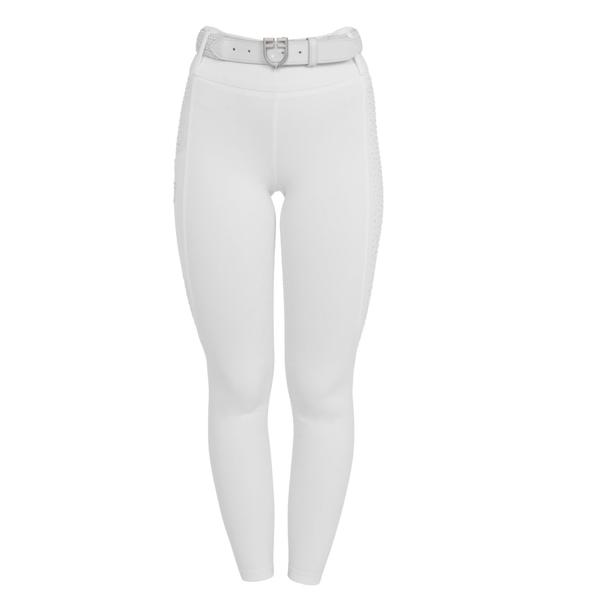 Equestro Women's high-waisted leggings with belt loops and rhinestones