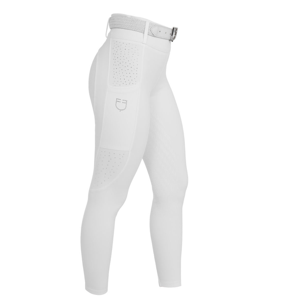 Equestro Women's high-waisted leggings with belt loops and rhinestones