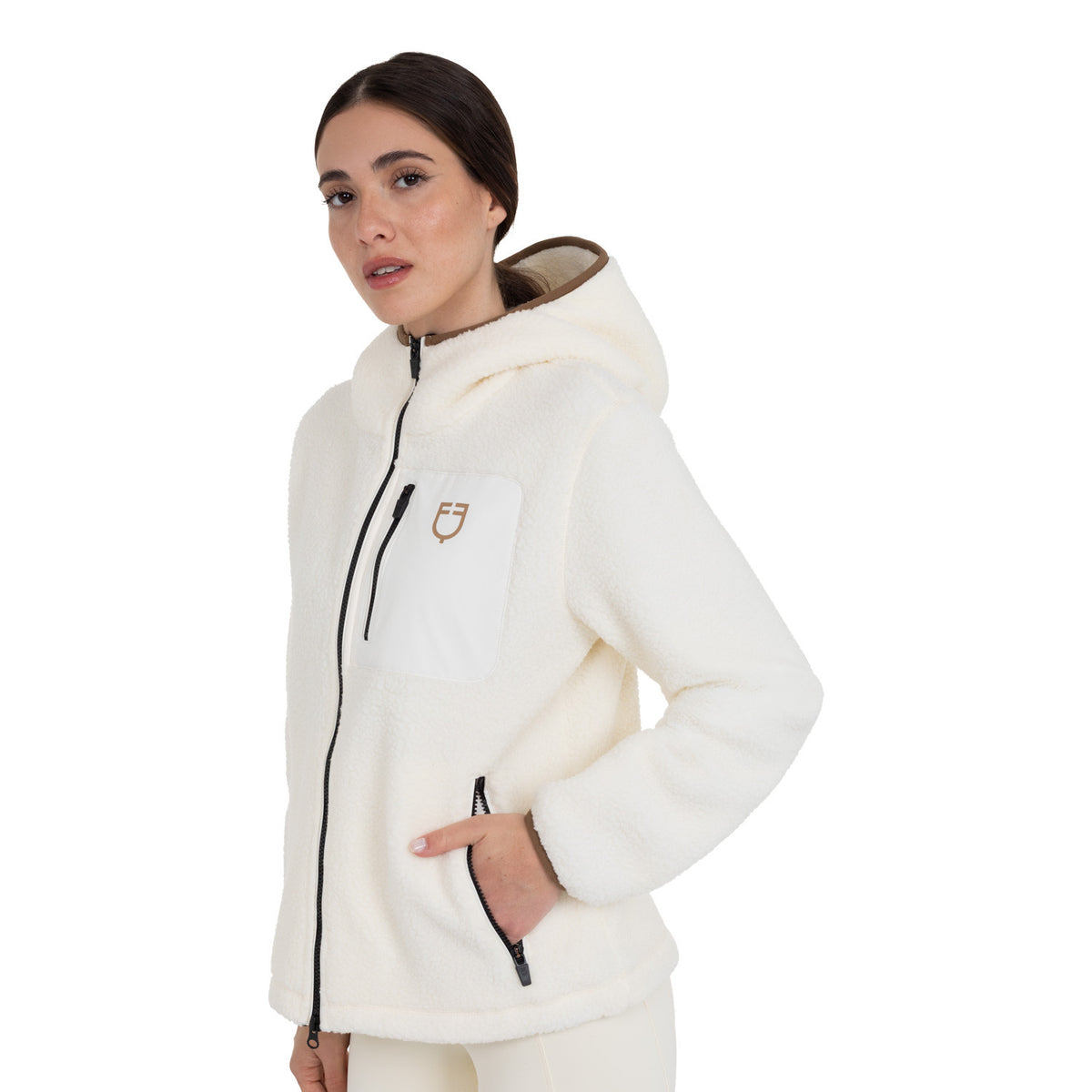 Equestro Women's teddy fleece hoodie with zip