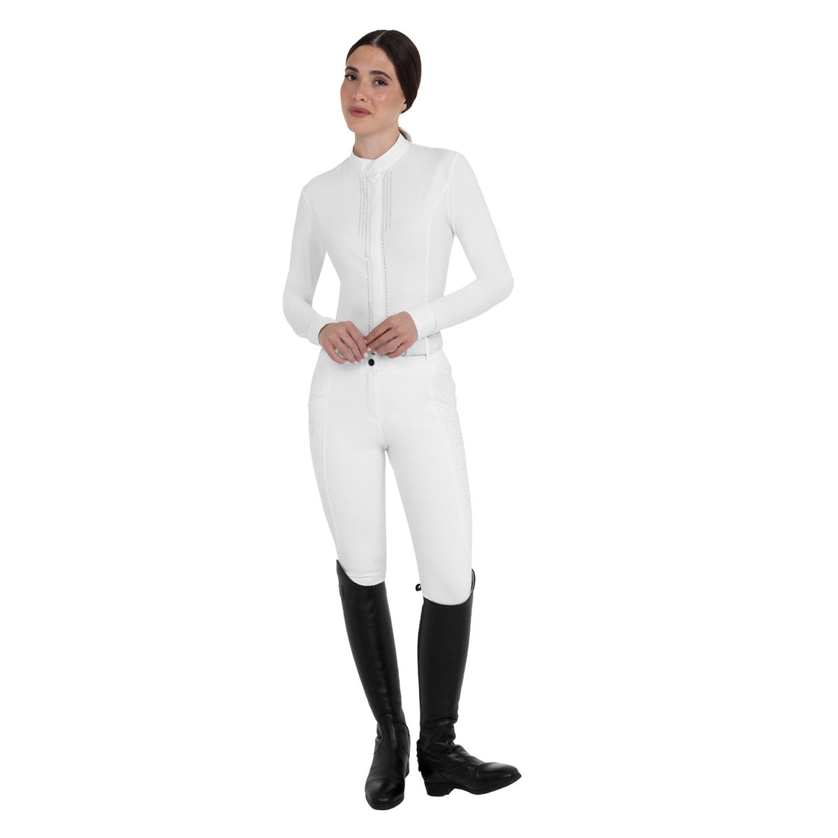 Equestro Women's high-waisted full grip breeches with rhinestones