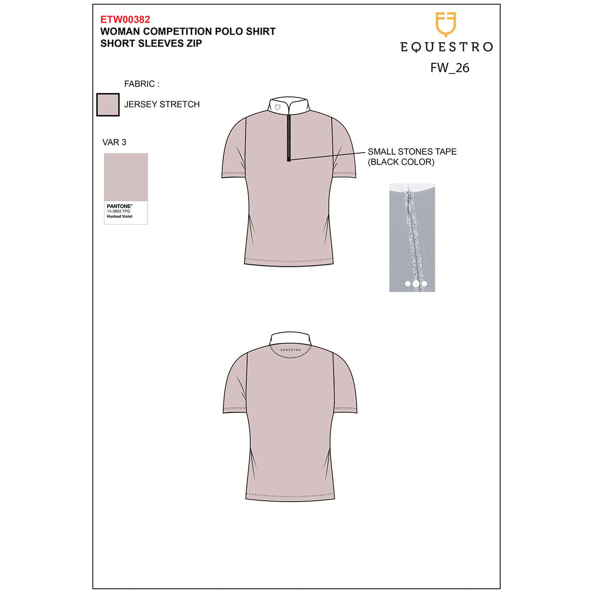 Equestro Women's short-sleeved competition polo shirt with rhinestones