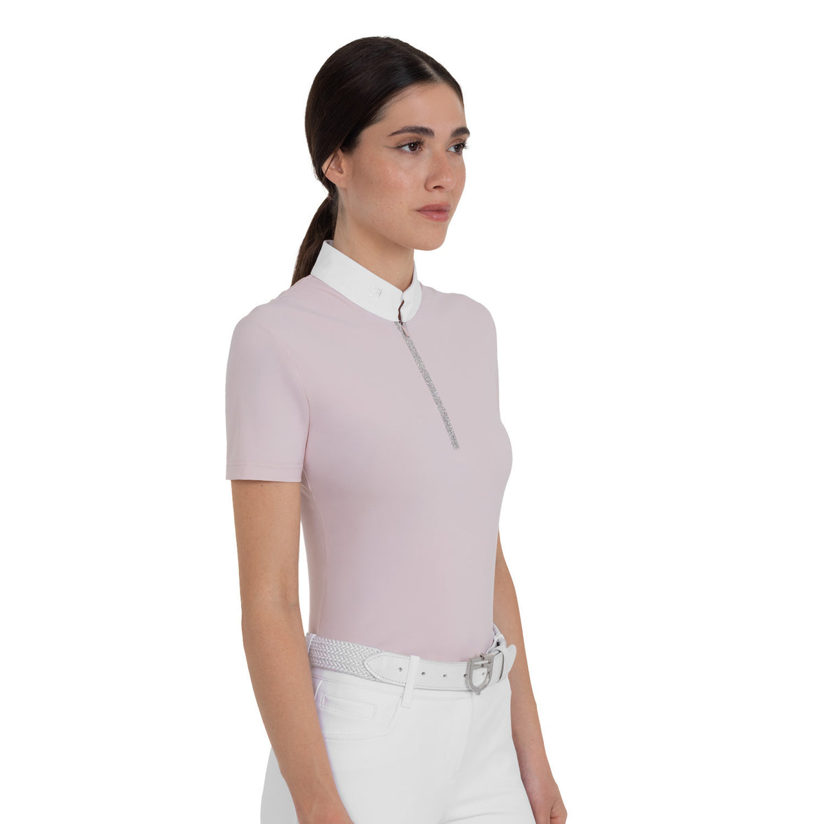 Equestro Women's short-sleeved competition polo shirt with rhinestones