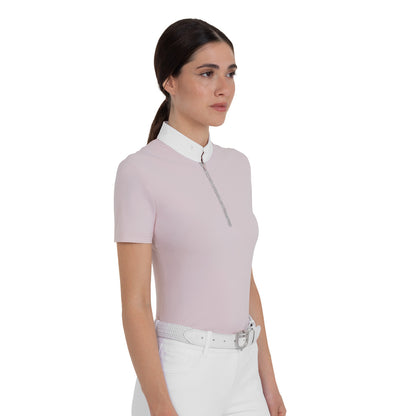 Equestro Women's short-sleeved competition polo shirt with rhinestones