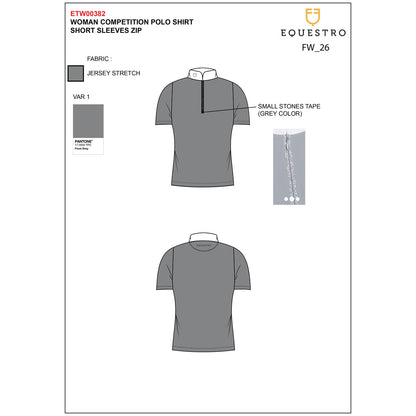 Equestro Women's short-sleeved competition polo shirt with rhinestones