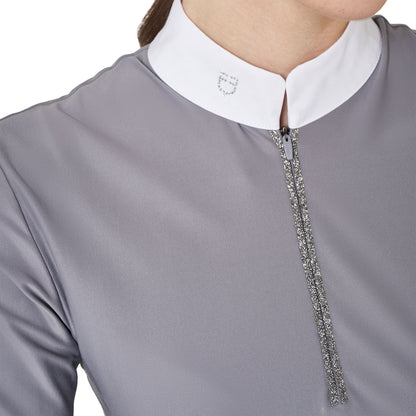 Equestro Women's short-sleeved competition polo shirt with rhinestones