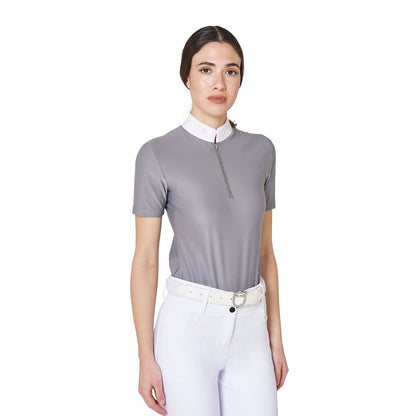 Equestro Women's short-sleeved competition polo shirt with rhinestones