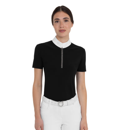 Equestro Women's short-sleeved competition polo shirt with rhinestones