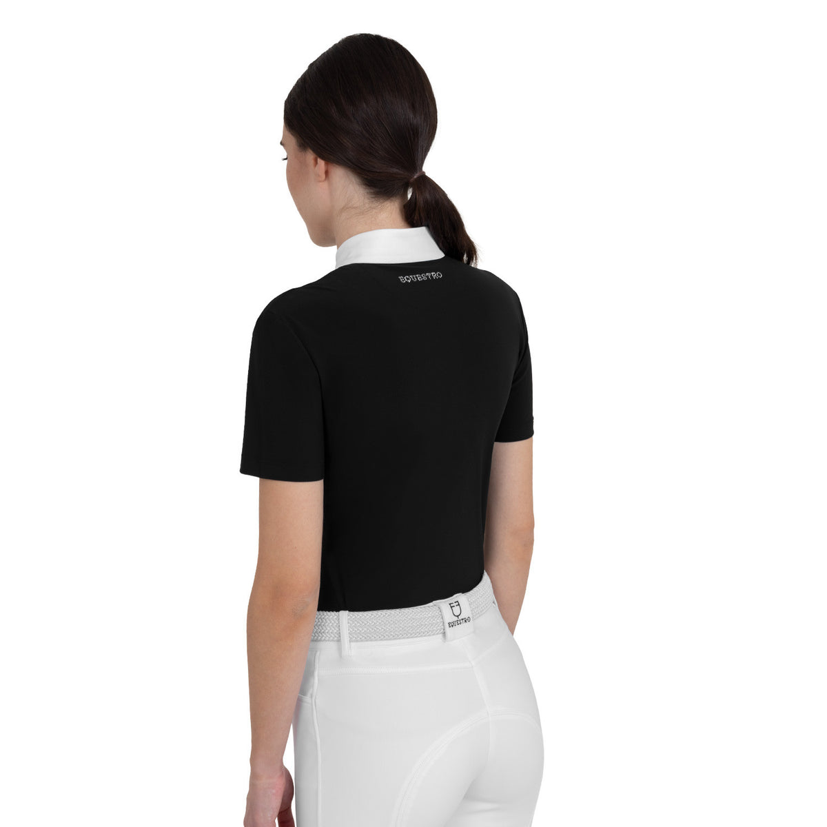 Equestro Women's short-sleeved competition polo shirt with rhinestones
