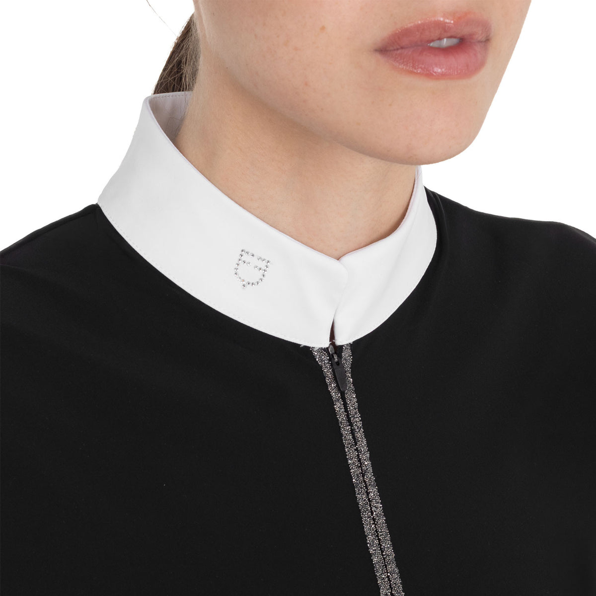 Equestro Women's short-sleeved competition polo shirt with rhinestones