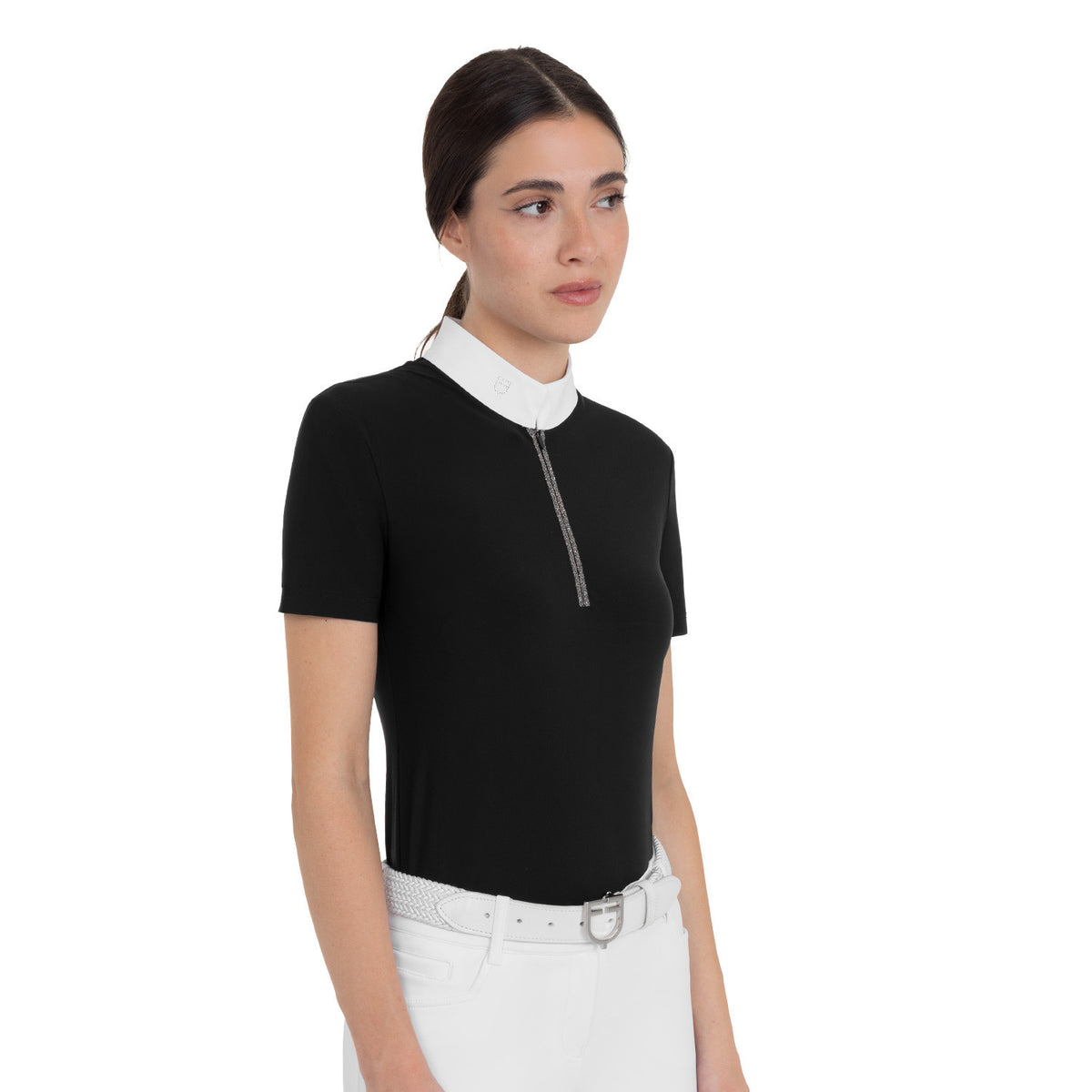 Equestro Women's short-sleeved competition polo shirt with rhinestones