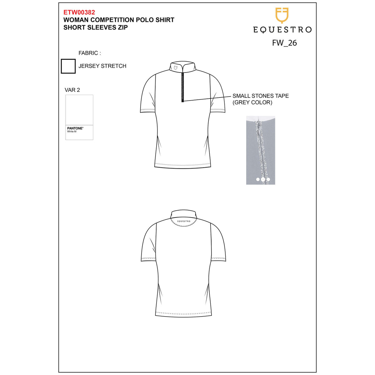 Equestro Women's short-sleeved competition polo shirt with rhinestones
