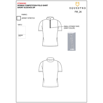 Equestro Women's short-sleeved competition polo shirt with rhinestones