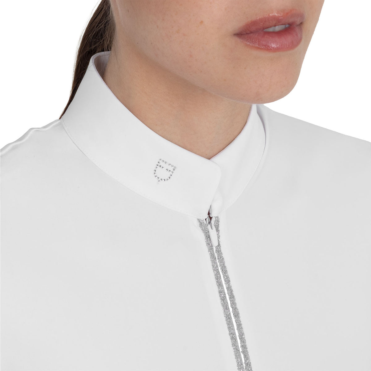 Equestro Women's short-sleeved competition polo shirt with rhinestones