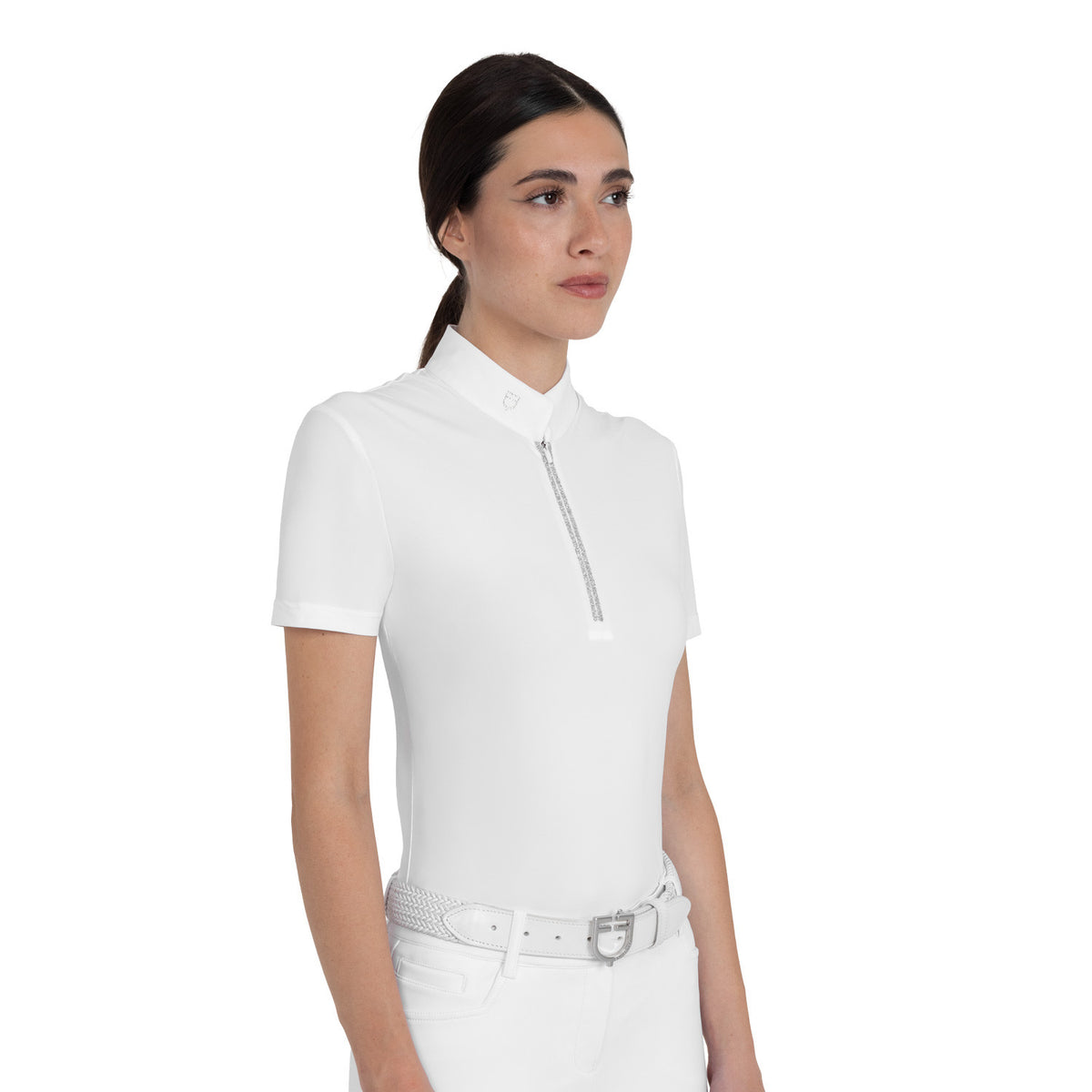 Equestro Women's short-sleeved competition polo shirt with rhinestones