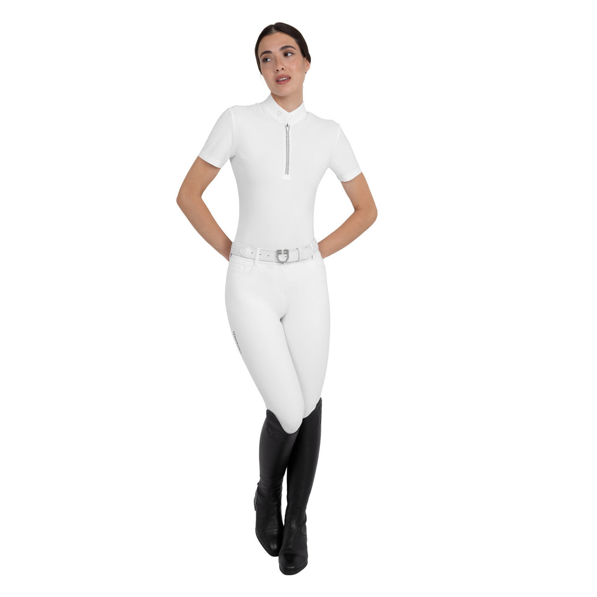 Equestro Women's short-sleeved competition polo shirt with rhinestones