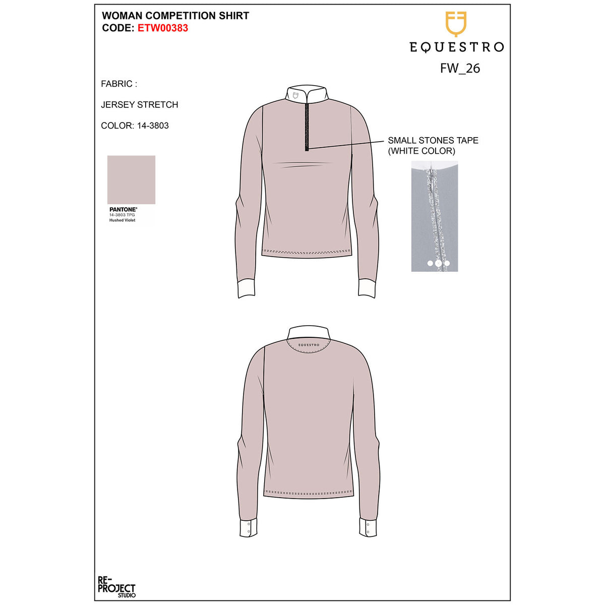 Equestro Women's long-sleeved competition polo shirt with rhinestones