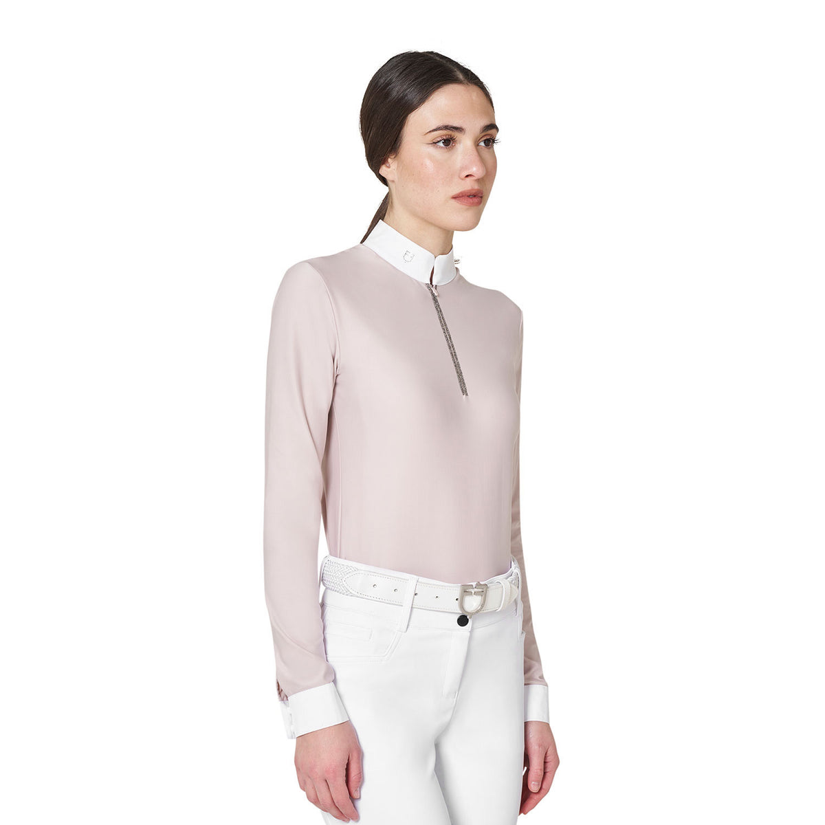 Equestro Women's long-sleeved competition polo shirt with rhinestones