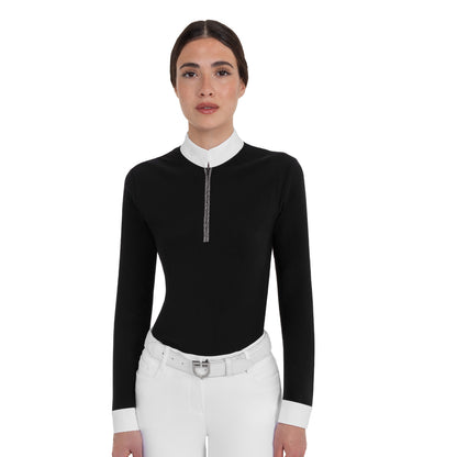 Equestro Women's long-sleeved competition polo shirt with rhinestones