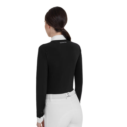 Equestro Women's long-sleeved competition polo shirt with rhinestones