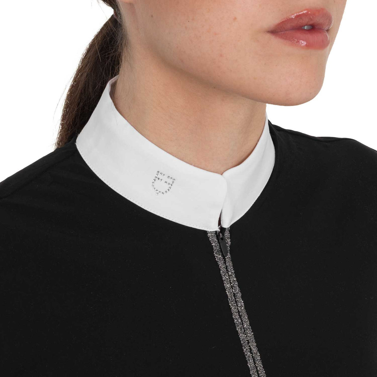 Equestro Women's long-sleeved competition polo shirt with rhinestones