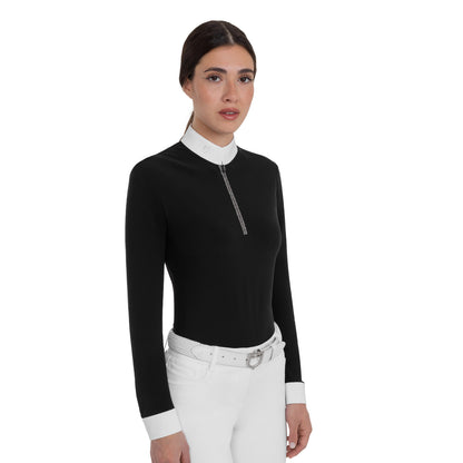 Equestro Women's long-sleeved competition polo shirt with rhinestones