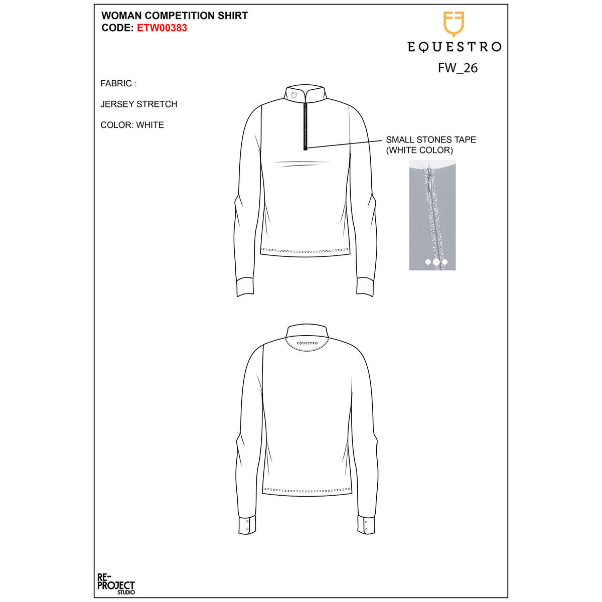 Equestro Women's long-sleeved competition polo shirt with rhinestones