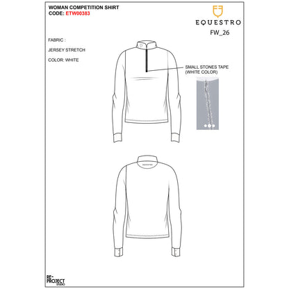 Equestro Women's long-sleeved competition polo shirt with rhinestones