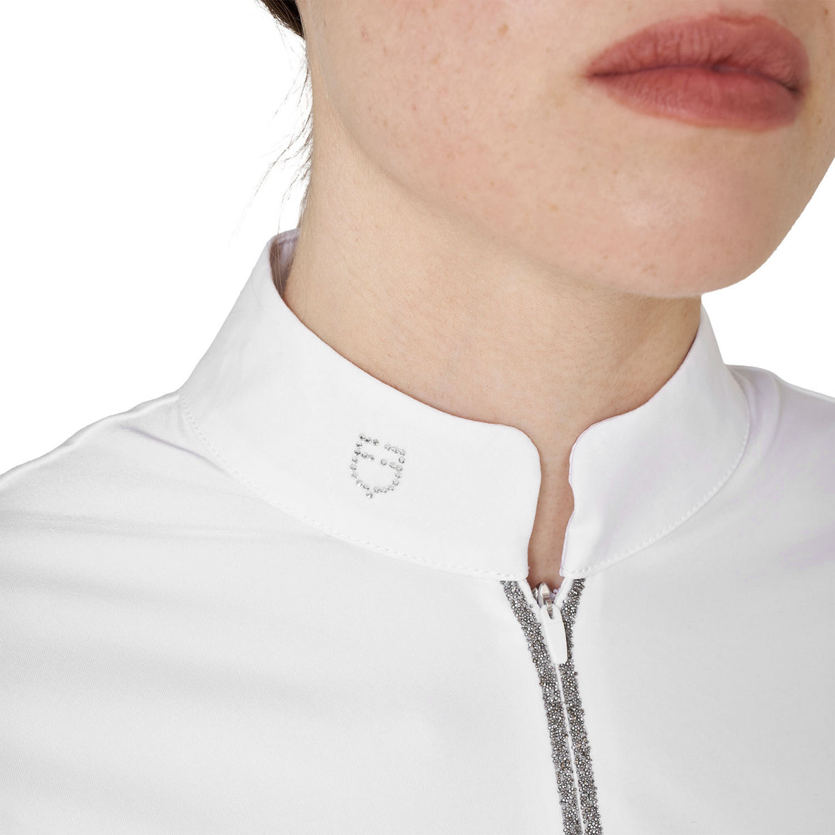Equestro Women's long-sleeved competition polo shirt with rhinestones