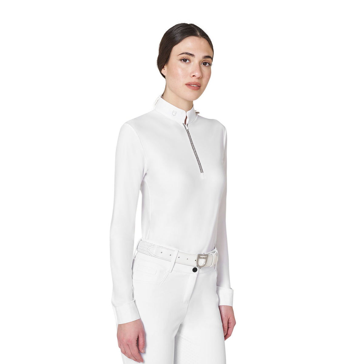 Equestro Women's long-sleeved competition polo shirt with rhinestones