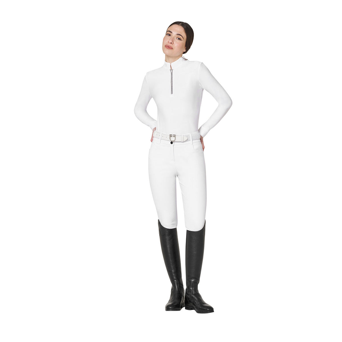 Equestro Women's long-sleeved competition polo shirt with rhinestones