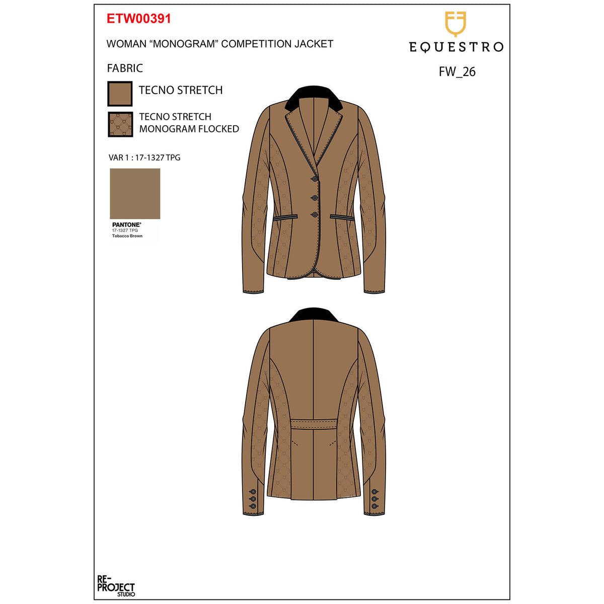 Equestro Women's monogram competition jacket in velvet-effect fabric