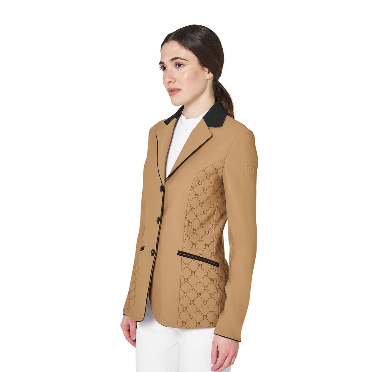 Equestro Women's monogram competition jacket in velvet-effect fabric