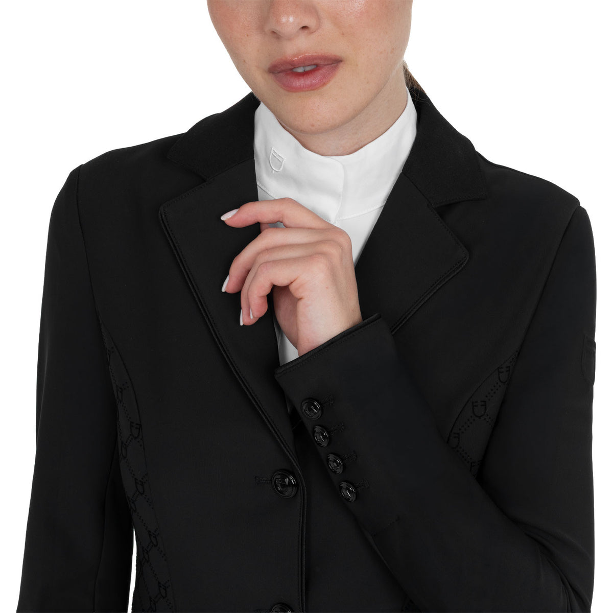 Equestro Women's monogram competition jacket in velvet-effect fabric