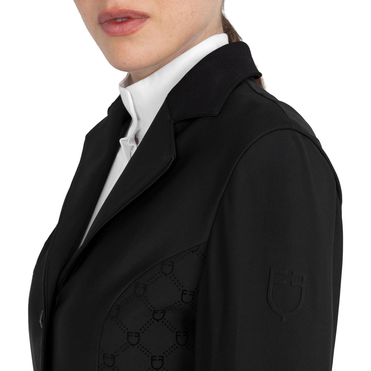 Equestro Women's monogram competition jacket in velvet-effect fabric