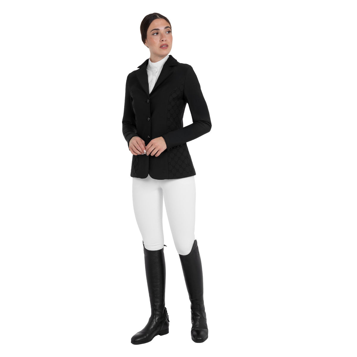 Equestro Women's monogram competition jacket in velvet-effect fabric