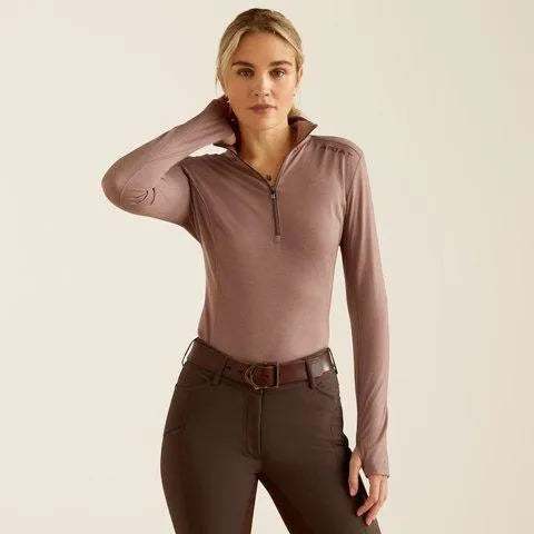 Ariat AW24 Womens Cheviot 1/4 Zip Long Sleeve Base Layer - Twilight Mauve - XS