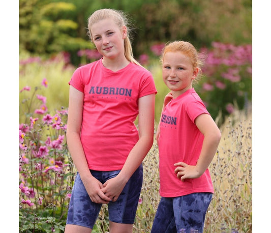 Aubrion SS24 Repose T-Shirt - Young Rider - Coral - 7/8 Years