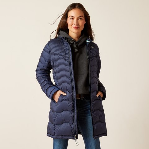 Ariat AW23 Ladies Ideal Down Insulated Packable Long Coat - Navy - L