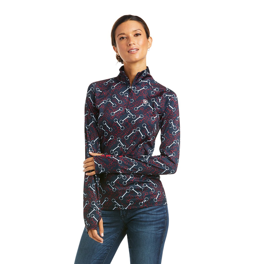 Ariat AW23 Womens Lowell 2.0 1/4 Zip Baselayer - Team Print - Extra Small