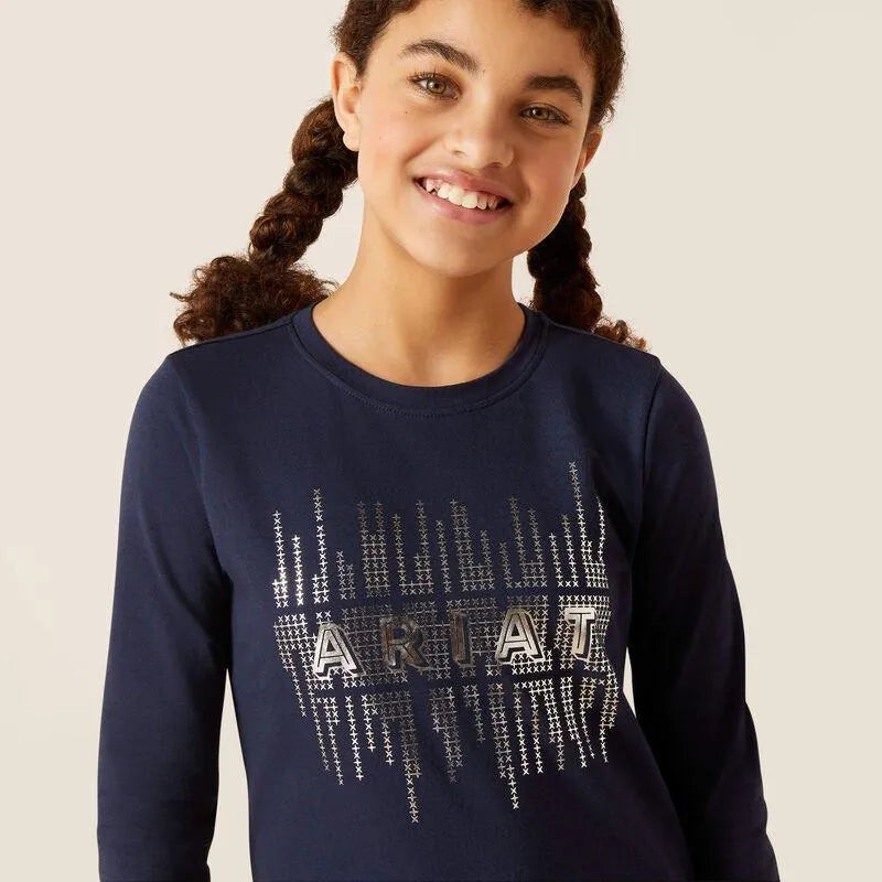 Ariat AW23 Youth Glitz Long Sleeve T Shirt - Navy Eclipse - S