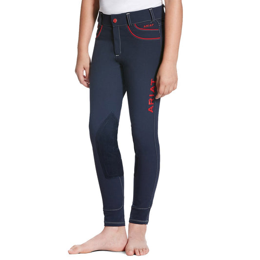 Ariat FEI Olympia Acclaim knee patch front zip - Girls 10R - Navy/Red