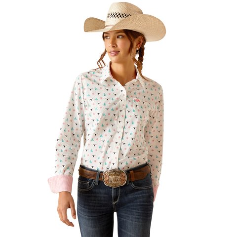 Ariat SS24 Womens Wr Kirby Long Sleeve Shirt - Camellia Rose Stripe - L