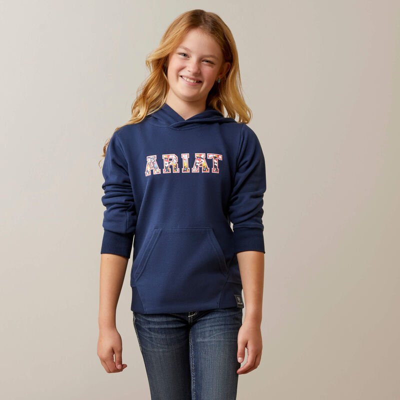Ariat Youth 3D Logo 2.0 Hood - Navy/Red - L