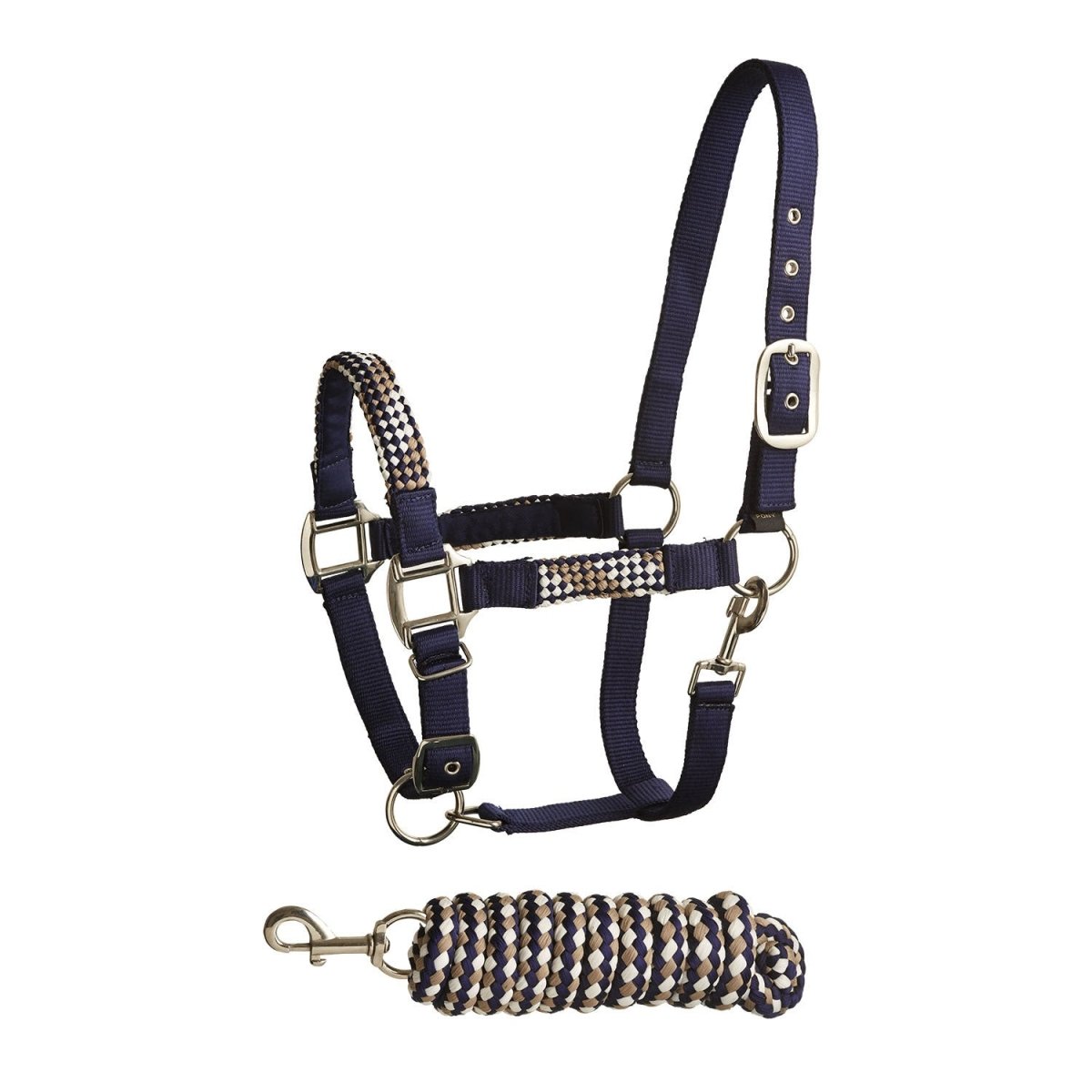 Bitz Soft Handle Two Tone Headcollar/Lead Rope - Navy/Taupe - Full