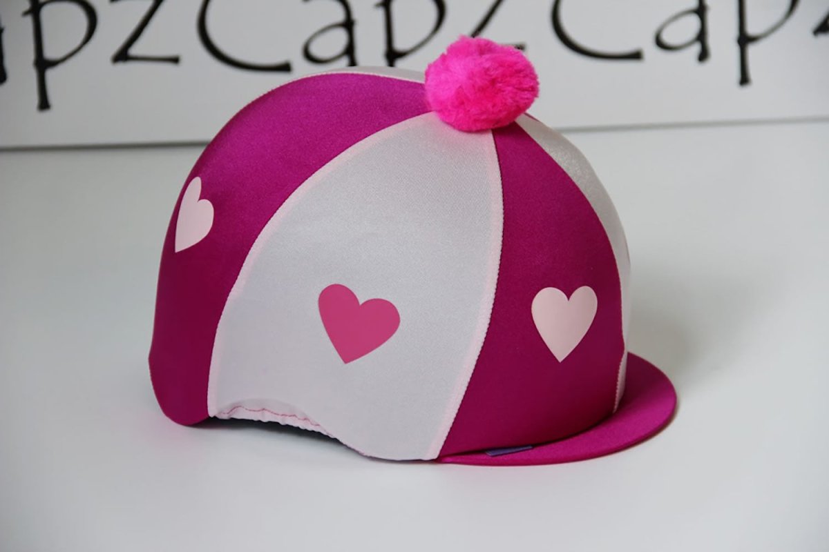 Capz Motif Cap Cover Lycra Heartz & Pom Pom - Cerise/Pale Pink -