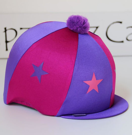 Capz Motif Cap Cover Lycra Starz & Pom Pom - Cerise/Purple -
