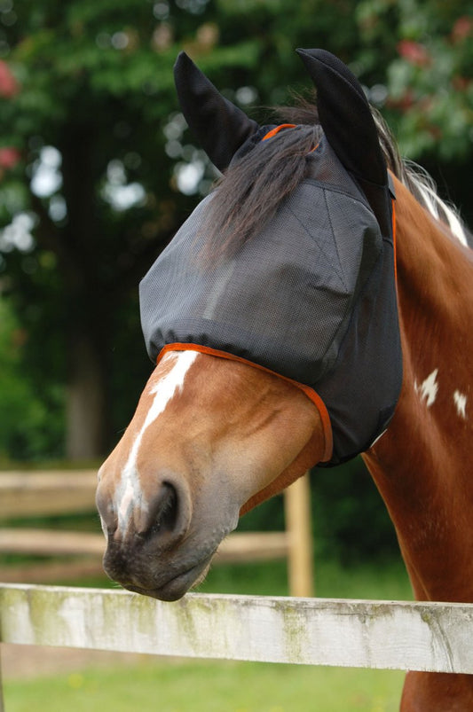 Equilibrium Field Relief Midi Fly Mask & Ears - Black/Orange - Small
